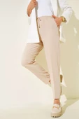 İp Detaylı Beli Lastikli Dar Paça Bej Pantolon thumbnail 2