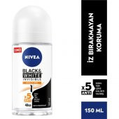 NIVEA Kadın Roll On Deodorant Black&White Invisible Güçlü Etki 50ml,Ter ve Ter Kokusuna Karşı 48 Saat Anti-perspirant Koruma - 1