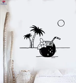 Barlar Restoranlar Duvar Sticker Güneş Palmiye Okyanus Sahil Parti Kokteyl Relax Çıkartmalar - 1