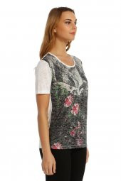 Çiçek Baskılı Devore Bluz T-shirt - 3