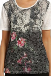 Çiçek Baskılı Devore Bluz T-shirt - 4