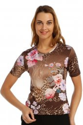 Kristal Emprime Baskılı Kısa Kol Örme Lycralı T-shirt - 1