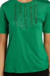 Payet Detaylı Merserize Süper Lüks Örme Kumaş T-shirt - 4