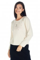 Kristal Taş İşlemeli Abiye Kadın Triko Bluz - 3