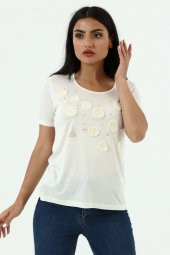 Yelken Baskı Ve Nakış Detaylı Merserize Örme T-shirt - 1