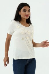 Yelken Baskı Ve Nakış Detaylı Merserize Örme T-shirt - 3