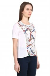Beyaz Metalik Baskılı Viskoz Bluz T-shirt - 3
