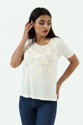 Yelken Baskı Ve Nakış Detaylı Merserize Örme T-shirt - 4
