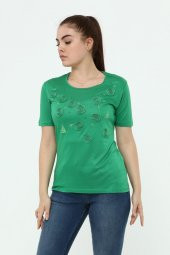 Yelken Baskı Ve Nakış Detaylı Merserize Örme T-shirt - 7