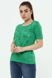 Yelken Baskı Ve Nakış Detaylı Merserize Örme T-shirt - 10