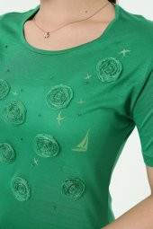 Yelken Baskı Ve Nakış Detaylı Merserize Örme T-shirt - 11