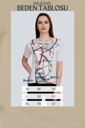 Beyaz Metalik Baskılı Viskoz Bluz T-shirt - 5