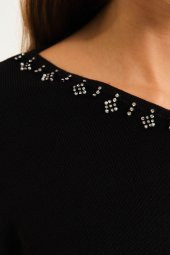 Kristal Taş Motifli Triko Örme Kazak - 5