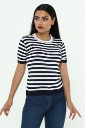 Çizgili Yonca Kısa Kol Fit Kesim T-shirt - 6