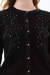 Güpür Kristal Taşlı Boncuk Payet El İşçiliği Hırka - 5