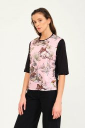 Tropikal Desen Basılı T-shirt Bluz - 3