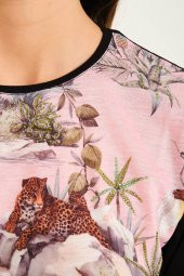 Tropikal Desen Basılı T-shirt Bluz - 6