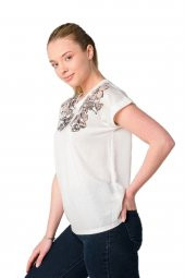 Transparan Devoe Baskılı Bluz Tshirt - 3