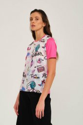 Fashion Baskılı Kristal Taşlı Viskoz T-shirt - 3