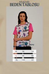 Fashion Baskılı Kristal Taşlı Viskoz T-shirt - 7