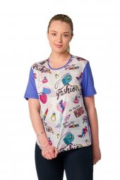 Fashion Baskılı Kristal Taşlı Viskoz T-shirt - 8