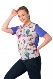 Fashion Baskılı Kristal Taşlı Viskoz T-shirt - 10