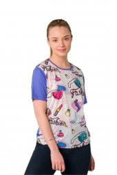Fashion Baskılı Kristal Taşlı Viskoz T-shirt - 11
