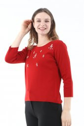 Kristal Taş Işlemeli Abiye Kadın Triko Bluz thumbnail 3