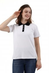 Polo Yaka Pike Kadın Pamuk T-shirt - 1