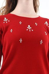 Kristal Taş Işlemeli Abiye Kadın Triko Bluz thumbnail 4