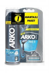 Arko Men T3 Pro 3 Bıçaklı Tıraş Bıçağı 3Lü & Cool Tıraş Köpüğü 200 Ml Avantaj Paketi - 1