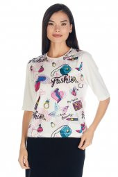 Crystal Baskılı Luxury Viskoz Tshirt Bluz - 1