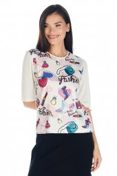 Crystal Baskılı Luxury Viskoz Tshirt Bluz - 3
