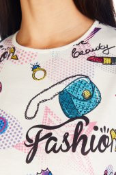 Crystal Baskılı Luxury Viskoz Tshirt Bluz - 4