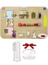 Montessori Aktivite Tahtası Zeka Gelişimi İnce Motor Eğitici Oyuncak Parmak Diş Kaşıyıcı Hediyeli - 1