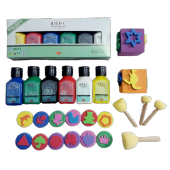 6x75 ml  artdeco Parmak Boyası Ponpon Sünger Tampon Fırça Küp Eva Sünger Baskı Seti 24 parça thumbnail 1