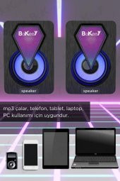 Bilgisayar Hoparlörü Rgb Led Işıklı Laptop Gaming Oyuncu Hoparlörü 1+1 Ses Sistemi Spreaker - 7