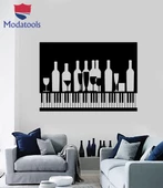 Ofis, Çalışma Odası Duvar Sticker Şarap Kokteyl Bardakları Şarap Şişeleri Piyano Bar Cafe Dekor Benzersiz Hediyelik thumbnail 1