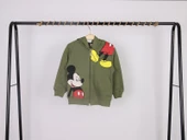 Unisex Çocuk Mickey Mouse Baskılı Haki Renk Mevsimlik Kapüşonlu Hırka - 2