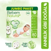 Bebem Natural Bebek Bezi 1 Beden Yenidoğan Jumbo Paket 80 Adet - 1