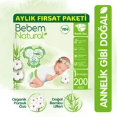 Bebem Natural Bebek Bezi 1 Beden Yenidoğan Aylık Fırsat Paketi 200 Adet - 1
