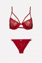 Kımrızı Taşlı Dantel Sütyen Külot  Takım - 1