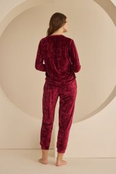 Bordo New York Kadife Pijama Takımı - 4