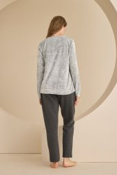 Gri Heart Kadife Pijama Takımı - 3