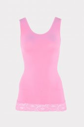 Pembe Seamless Dantelli Geniş Askılı Atlet - 1