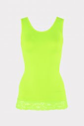 Fosfor Yeşil Seamless Dantelli Geniş Askılı Atlet - 1