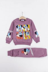 Kız Çocuk Minnie Mouse Baskılı 3 İplik Şardonlu Kışlık Sweat ve Eşofman Alt Üst Takım - 1