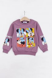 Kız Çocuk Minnie Mouse Baskılı 3 İplik Şardonlu Kışlık Sweat ve Eşofman Alt Üst Takım - 2