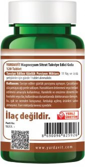 Yurdavit Magnesium Citrate 500 Mg Magnezyum Sitrat 120 Tablet - 3