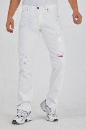 Murratto Erkek Baggy Style Yırtık Beyaz Kot Pantolon - 1